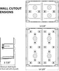 Straight Up Zero Clutter In Wall Media Box dimensions drawing, 17 inch white wiring enclosure for home theater.