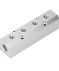 Lightweight Aluminum Pneumatic Block 40x40mm With G1/2 Inlet And G1/4 Outlet For Factory Automation Equipment, angled view