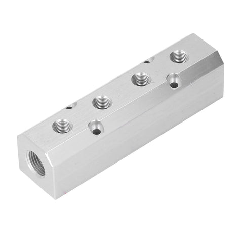 Beefed Up Large Flow Aluminum Pneumatic Manifold Block With G1/2 Inlet And G1/4 Outlets For High Pressure Air Distribution And Leak Proof Seal Ideal For Factory Automation And Auto Repair