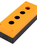 Beefy Four Hole 22mm Push Button Switch Control Box with ABS Industrial Enclosure, shown in yellow color, for equipment control panels.