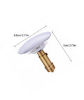 Copper Pop up Bathtub Drain Stopper for Bathroom Home Use in gold and white, measures 6.9cm diameter and 7cm height.