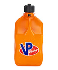 No Sweat Five Point Five Gallon Square Jug Bundle In Loud Orange Features Three Badass Heavy Duty Containers Alongside Efficient Battery Operated Fluid Transfer Pump For Fast Garage Maintenance Done Right. Orange 5.5 Gal jug with VP Racing logo.
