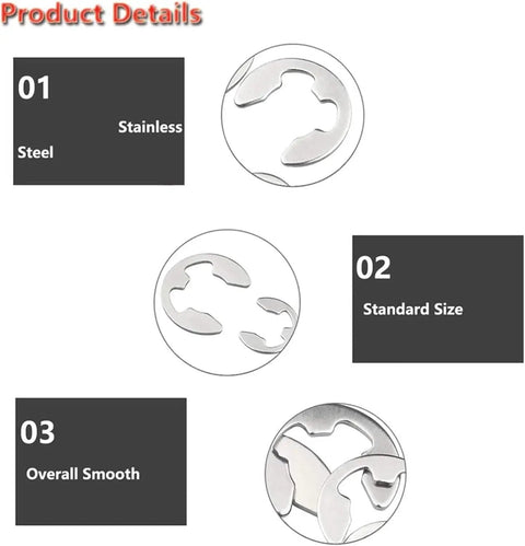 Stainless Steel External Retaining Ring Kit 200 Pcs 10 Sizes From 1.5 Mm To 10 Mm E Clip Snap Washer Set details with smooth finish
