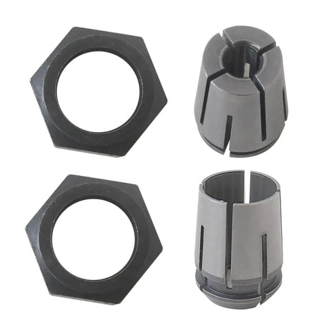 Must Have Dual Size Collet Kit With Half Inch And Quarter Inch Shank Options For DeWalt DW618B3 Drill Router Includes Parts 326286-03 And 326286-04 For MRC23EVSK, showing collets and nuts.