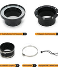 Amazon 4-inch magnetic dust collection fittings starter kit: 2 port receivers 1 duct connector 2 couplers hose clamps.