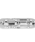 Boat door/window lock latch in silver marine-grade stainless steel with sliding bolt and screw holes, 110mm