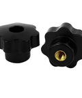 Heavy Duty Knurled Clamping Knobs With M8 Screw Thread Handle 2 Pack Black Metal grip, 39mm width, ideal for jigs and workbenches.
