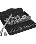 Ultra-Compact Metric Zyklop Three-Eighths Inch Drive Ratchet Set With Push-Through Square Slim Metal Tools in a black case
