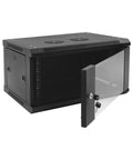 Legit Heavy Duty Wall Mount Network Server Cabinet For Organizing Tech Gear Including Switches Routers And Patch Panels With Solid Steel Frame In A Sleek 6U Rack Box, featuring black frame and glass door.