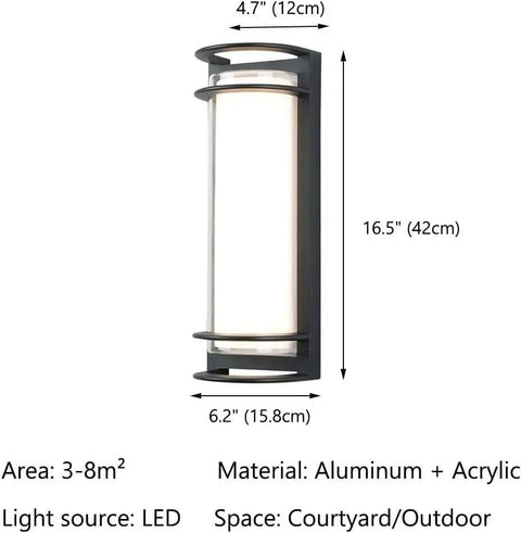 ROPCVAX Led Wall Sconce Lighting Fixture Lamp Modern Minimalist Aluminum Black, cylindrical design, 16.5 inches tall, for outdoor use.
