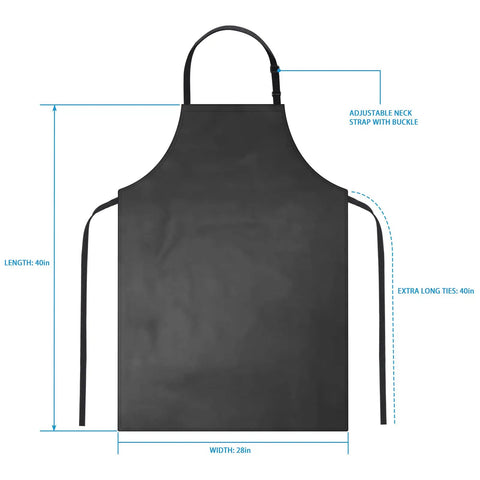 2 Pack Waterproof Rubber Vinyl Aprons For Men Heavy Duty Kitchen And Grilling Aprons Extra Long 40 Inch Bib Aprons With Adjustable Neck Strap Chemical Resistant Ideal For Dishwashing Lab Butchering Cooking Black showing full apron layout with dimensions and adjustable neck strap.