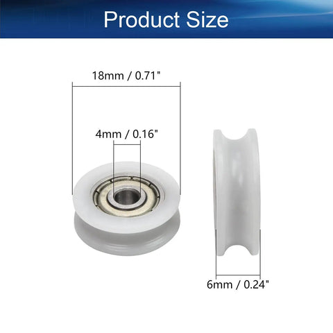 Nylon Pulley Wheel Set For Guide Rail And Flat Roller U Shape Groove Nylon Plastic Pulleys 4x18x6mm White 4 Pieces Built To Last size diagram