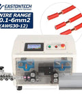 Heavy Duty Automatic Cable Wire Cutter And Stripping Machine Featuring Touch Screen Display, showing front angle and wire range details.