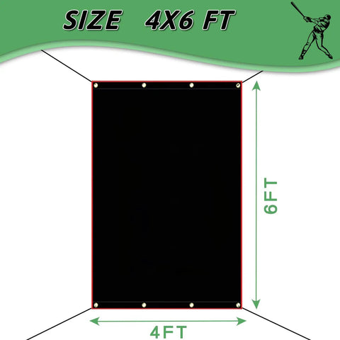 Backyard Baseball Batting Cage Backstop Built From Heavy Duty Vinyl Tarp 4x6 Foot With Copper Grommets And Bungee Ropes