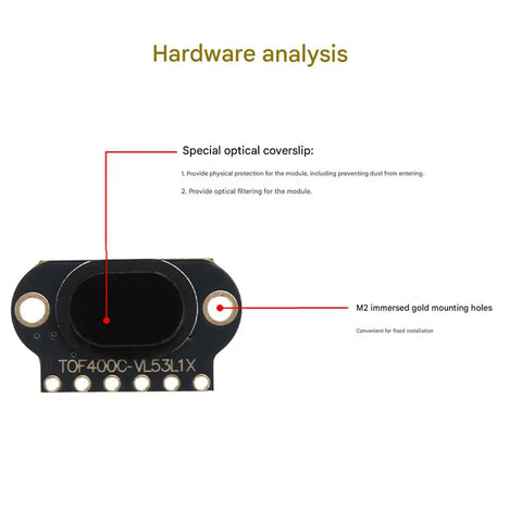 Time Of Flight Distance Sensor Module For VL6180 And VL53L1X IIC Output Plug And Play Workhorse with optical coverslip detail