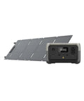River 2 Portable Power Station With 45W Solar Panel, 256Wh LiFePO4 Battery, front view showing output ports and solar panel