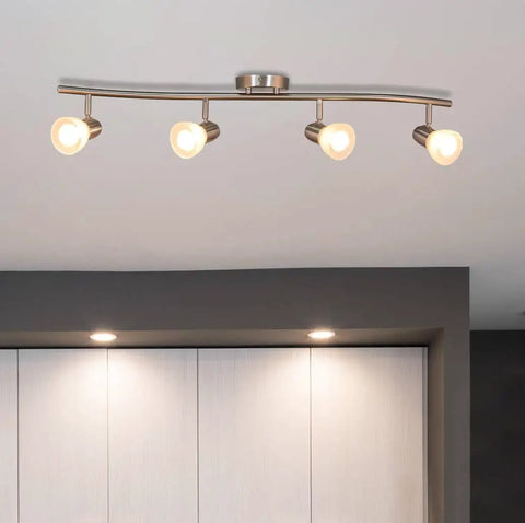 4 Light Modern S Shaped Track Lighting Bar With Frosted Glass Heads Brushed Nickel Finish GU10 Bulb Included Hardwired Indoor Track Light Fixture For Kitchen Living Room And Office installed on ceiling