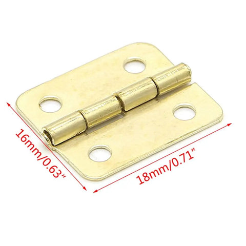 Solid 100 Piece Set Of Four Hole Gold Cabinet Door Hinges For Drawers Closets And Cupboards Slick Pivoting Leaves, 16mm x 18mm size.