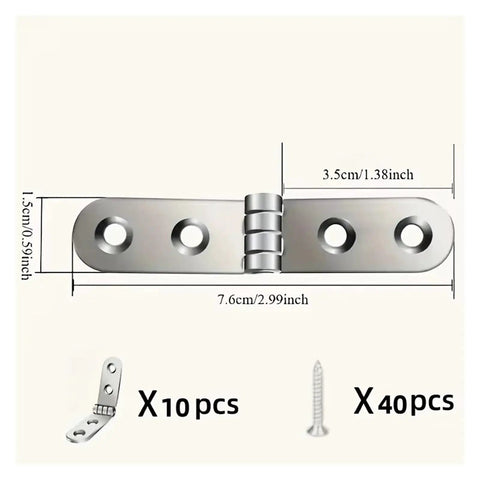 10 Set Stainless Steel Folding Hinges For Home Cabinets And Sewing Machines, 180 Degree Flip Cover Hinges with measurements