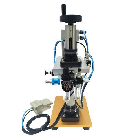 IntXanth Pneumatic Perfume Bottle Crimping Machine 15mm Aluminum Cap Capper Sealer for Vials & Oral Liquid Spray Caps, front view.