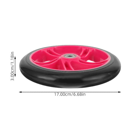 Two Pack High Elastic PU Scooter Wheels Replacement 175mm By 30mm For Electric Scooters Wheelchairs And Skateboards Sturdy Wear Resistant Upgrade For Everyday Rides And Tricks showing side view of a single wheel, 175mm diameter, with red core and black outer layer