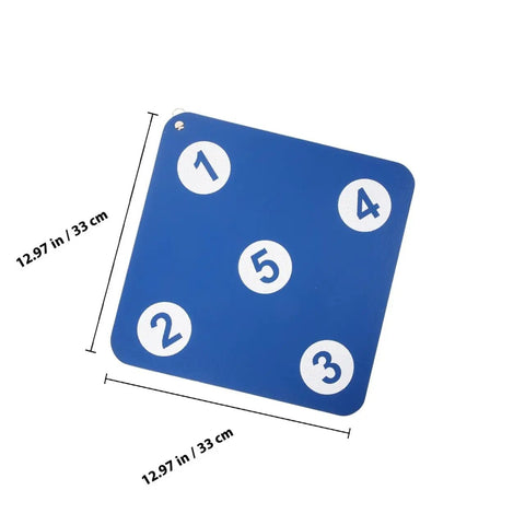 Five Target Fencing Practice Pad For Foil And Epee Wall Mounted Striking Target Gear blue square showing numbers 1-5 for training.