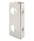 Stainless Steel Door Lock Reinforcement Plate for 1 3 4 Inch Doors, Non Recessed Security Reinforcer, showing holes for latch installation