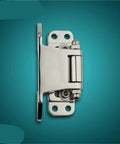 Heavy Duty 304 Stainless Steel Hinge For Cold Storage And Walk In Freezers Featuring A Polished Convex Door Design viewed from the side.