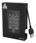 Heavy Duty 2TB USB 3.0 External Hard Drive Featuring 256 Bit FIPS Hardware Encryption And Integrated Keypad Pin Lock side view with keypad