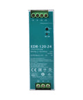 Front view of 120W 24V Power Supply Built For Industrial Control Cabinets UL 508 Certified With Built In Short Circuit Protection Overload Overvoltage And Overtemperature For Reliable Automation Gear And Semiconductor Systems.