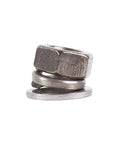 Close-up of TA2 Pure Titanium Grade 2 hex nut, spring washer, and flat washer stack from Titanium Spring Washer Set With Hex Lock Nuts And Flat Gasket Shim TA2 Pure Titanium Grade 2 M2 To M12 Metric Threads Includes Flat Washers Heavy Duty Fastener Kit For Builders Wholesale And Custom Options.