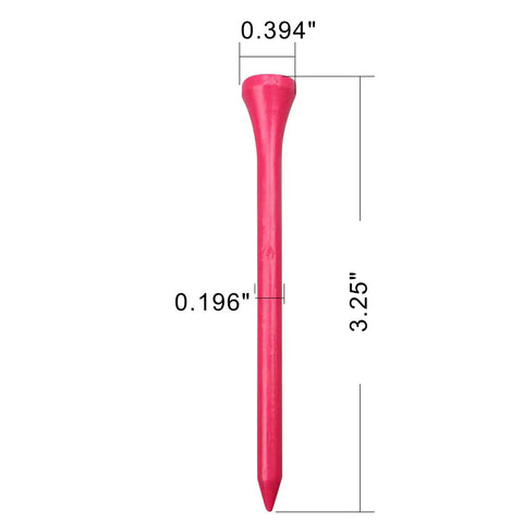 Pink Bamboo Golf Tees Three And A Quarter Inch 100 Pack Solid Bamboo Tees For Women And Girls Lightweight Durable Ladies Golf Tees Set Great For Tee Time On The Course And Practice, single tee with dimensions
