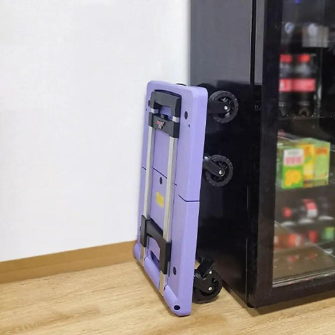 Beast Heavy Duty Folding Platform Cart For Moving Heavy Loads At Home Or Office Portable Cargo Trolley With Ergonomic Push Pull Handle Easy Fold Design Durable Luggage And Transport Cart With Big Load Capacity folded purple aluminum cart upright beside cabinet