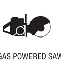 Illustration of a gas powered saw silhouette, suitable for heavy duty ferrous metal cut off wheels for gas saws 14 inch diameter.