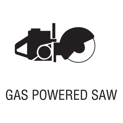 Illustration of a gas powered saw silhouette, suitable for heavy duty ferrous metal cut off wheels for gas saws 14 inch diameter.
