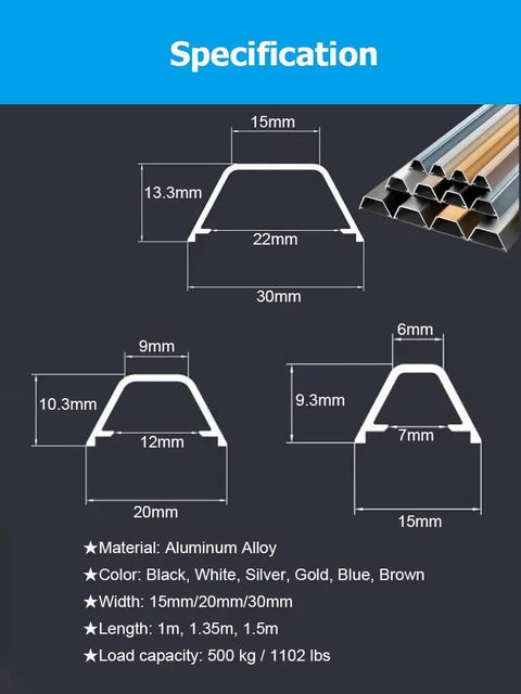 Specifications of Aluminum Cable Raceway Self Adhesive Floor Wire Covers Cord Management Kit For Home Office And Living Room Gray 15mm