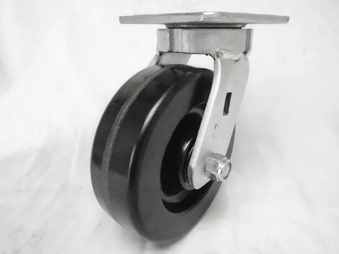 Tough As Nails Six Inch By Two Inch Kingpinless Phenolic Caster Kit with solid black wheel and metal mount for heavy duty toolboxes.