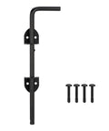 12 Inch Cane Bolt Heavy Duty Drop Rod Gate Stopper Hardware Ground Latch with screws, black finish, for wooden fences and metal gates.