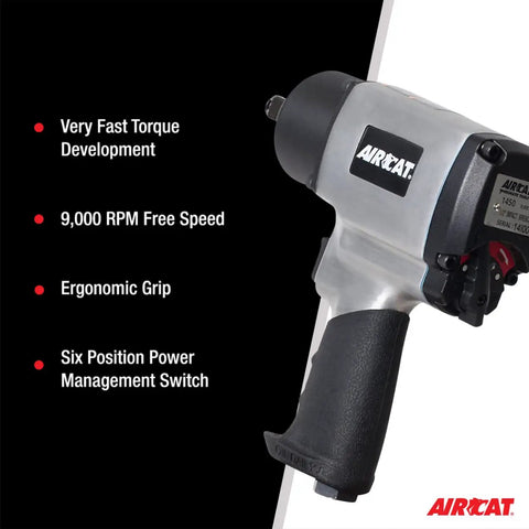 Heavy Duty Half Inch Drive Air Impact Wrench With 800 Ft Lbs Torque Twin Hammer Mechanism Six Position Power Switch Ergonomic Handle