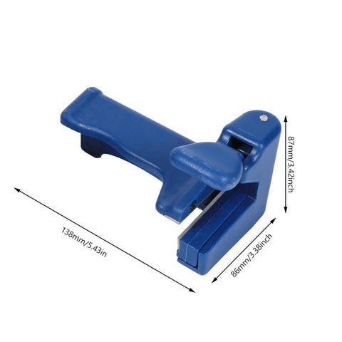Blue woodworking trimmer with double cutter, plastic body and metal blades