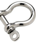 Pair Of Marine Grade Stainless Steel Bow Shackles One Eighth Inch Built For Saltwater Use With 200 Lbs Working Load Limit Perfect For Towing Lashing Lifting And Rigging Projects showing close up of a single shackle.