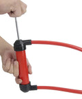 Grab-N-Go Portable Manual Fuel Change Pump For Cars And Small Equipment ABS Material Siphon Tool Quick Liquid Transfer For Gas Oil And Water Lightweight Durable Easy Hands Free Use red ABS pump in hand with hoses