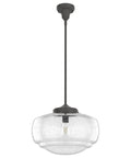 Saddle Creek 1 Light Noble Bronze Pendant With Seeded Glass Shade Dimmable Schoolhouse Ceiling Fixture for kitchens and cozy rooms