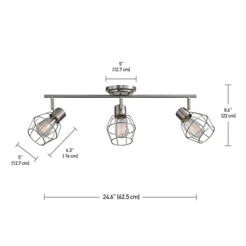 Cedrick 3 Light Track Lighting In Brushed Nickel, Adjustable Heads for Focused Lighting with Vintage Edison Bulbs, 245 Lumen