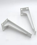 Bulletproof Pair Of Heavy Duty Retro Shelf Brackets Rock Solid Triangle Corner Supports For Diy Open Shelves And Wall Mounts In Kitchen Bedroom Garage 19 7 Inches White angled view of two white heavy-duty iron brackets