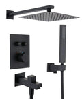 Dope Black Wall Mounted Bathroom Shower Combo That Steps Up The Game With A Bold Ten Inch Rain Head And Easy Grip Handheld Sprayer Plus Triple Setting Mixer Valve For Your Ultimate Hot Shower, featuring concealed valve and sleek design.