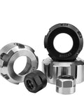 Heavy Duty ER Collet Nut For CNC Lathe And Milling Cutter Router Bit Holder A M UM Type Fits ER8 ER11 ER16 ER20 ER25 ER32 ER40 With ER11M Hole Diameter Pro Grade Tooling For Precision Workshop And Shop Use, shown in metallic finish.