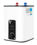 1500W Electric Mini Tank Water Heater 8 Liter Compact Under Sink Unit Pumps Out Instant Hot Water Stat with control panel and connections.