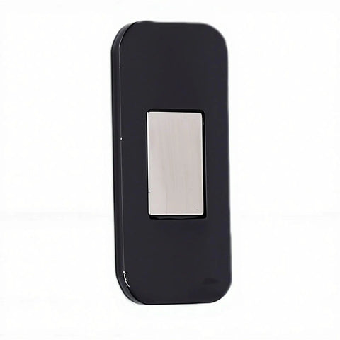 Close-up of Adhesive Magnetic Cabinet Door Catch Set, 20 Pcs No Drill Mounting, stainless steel magnet center on black base.