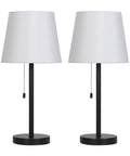 Set of 2 Modern Bedside Lamps in Black and White, Ideal for Bedroom, Dorm, Living Room, or Office, 20 Inch Height, Easy Reach Pull Chain Switch